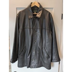 J Crew Oarsman Mens Black Leather Button Front Lined Jacket Size Large‎ READ